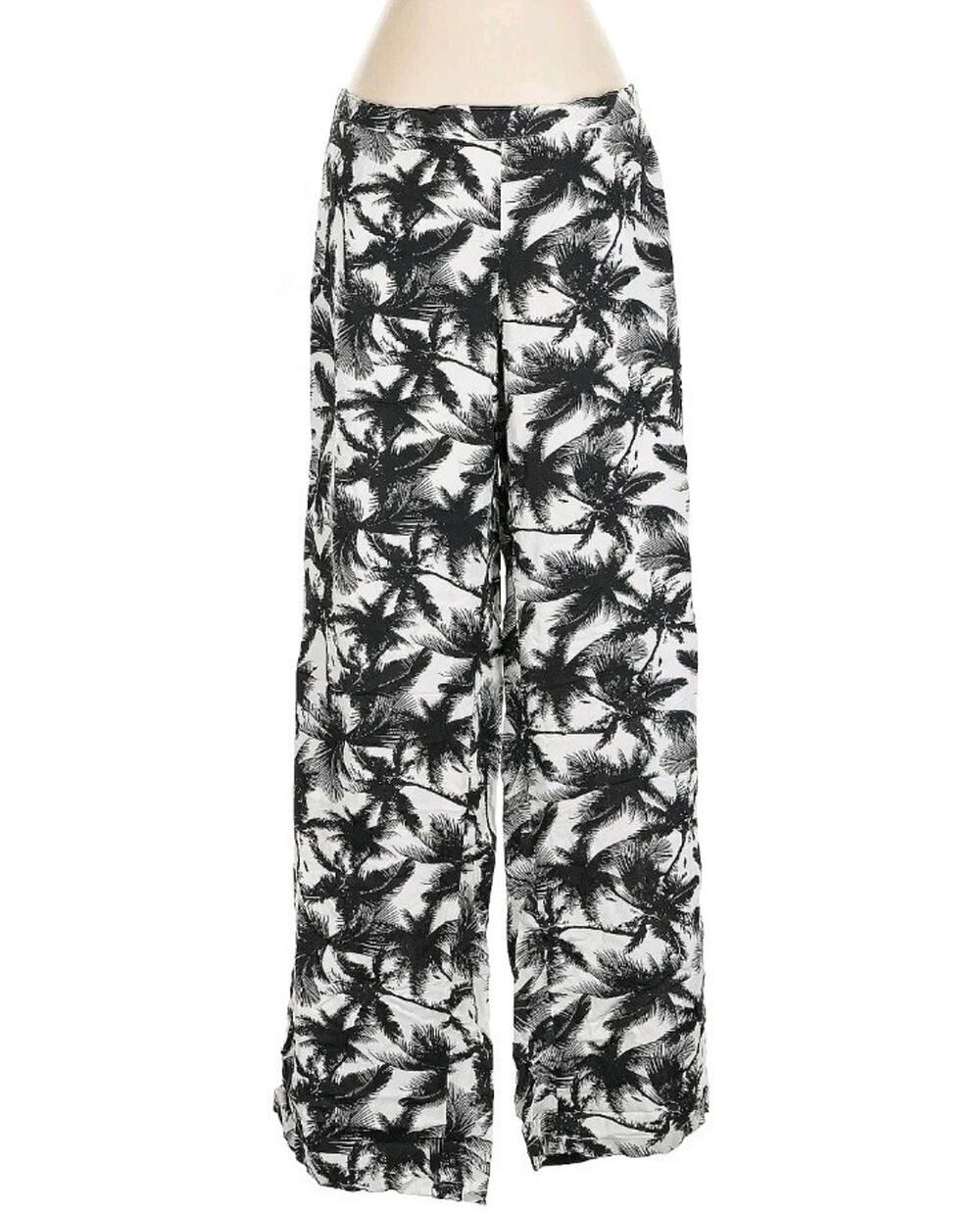 Onia Wide Leg Pants Women's S Black White Tropical Beach Palm 100% Viscose Boho